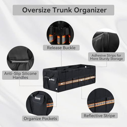 Car Trunk Organizer with Lid,Collapsible Car Storage Organizer with Multi Compartments and Securing Straps for SUV,Sedan,Jeep-Black