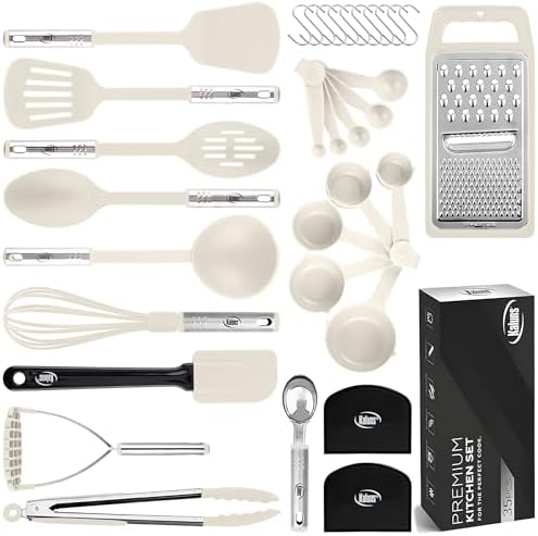 Kitchen Utensils Set 35 PCS Cooking Utensils Set, Nonstick and Heat Resistant Nylon Stainless Steel Silicone Spatula Set - Kitchen Gadgets Home Essentials Kitchen Accessories, Apartment Must Haves