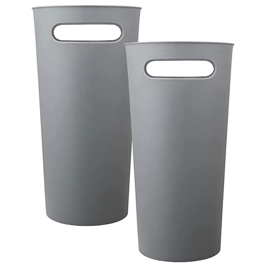 Small Trash Can Plastic Bathroom Wastebasket 3.2 Gallon Slim Garbage Container Bin with Handle for Home Kitchen Bathroom Bedroom Office, 2 Pack (Grey)