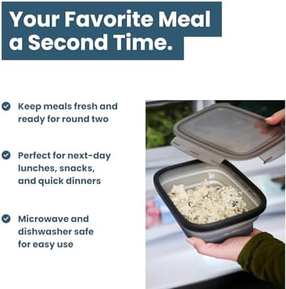 Drip EZ Secondz Collapsible Food Storage Containers (set of 3) - Meal Prep, Leftovers, Lunch, Camping, Hiking - Dishwasher & Microwave Safe - BPA-free Silicone - Locking Lids - Sandstone