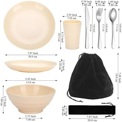 Kyraton Camping Utensils - Travel & Picnic Mess Kit, Silverware Set Includes Knife, Spoon, Fork, Cup, Bowl, Plate - Camping Essentials for 2