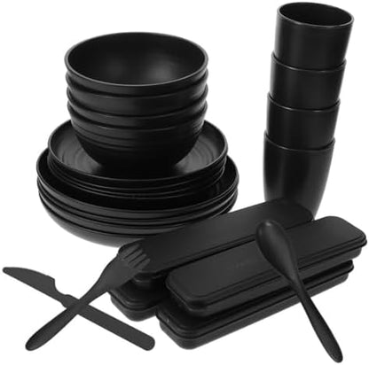 PP Utensil Set, Xmas Black Reusable 4 Sets Portable Camping Picnic