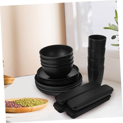 Black Reusable PP Dinnerware Set Xmas for Picnic Camping 4 Sets