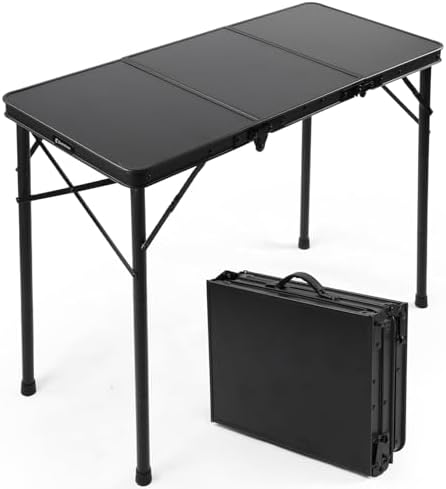 E EASTSTORM 3 Ft Small Folding Table, 3-Height Camping Table Foldable,Black