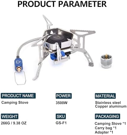 Widesea 3500W Windproof Camp Stove,Camping Gas Stove, Small Camping Stove with Piezo Ignition,Portable Collapsible Stove for Outdoor,Picnic, and Backpacking Hiking