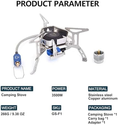Widesea 3500W Windproof Camp Stove,Camping Gas Stove, Small Camping Stove with Piezo Ignition,Portable Collapsible Stove for Outdoor,Picnic, and Backpacking Hiking