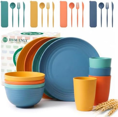 Homienly Wheat Straw Dinnerware Sets 28 Pcs Unbreakable Dishes Set for 4