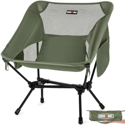 Overmont Ultralight Portable Camping Chair- Lightweight Folding Backpacking Chair, Support up to 330Lbs Compact Beach Chair for Adults with Carry Bag for Backpack Hiking Fishing Outdoor Camp Travel