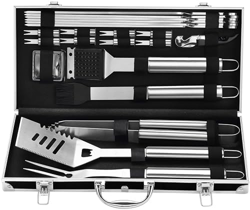 Grilljoy BBQ Accessories Grill Tools Set - 22PCS Stainless Steel Barbecue Grill Accessories for Outdoor Grill with Black Aluminum Case - Christmas Grilling Gifts for Men & Dad -Grill Tools Kit