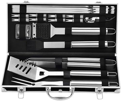 Grilljoy BBQ Accessories Grill Tools Set - 22PCS Stainless Steel Barbecue Grill Accessories for Outdoor Grill with Black Aluminum Case - Christmas Grilling Gifts for Men & Dad -Grill Tools Kit