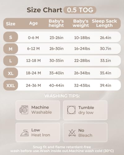 Yoofoss Baby Sleep Sack 18-24 Month 0.5TOG 100% Organic Cotton 2-Way Zipper