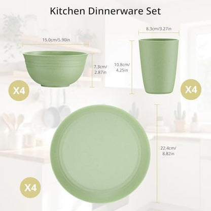 Anbte 12pcs Plastic Camping Plates and Bowls Sets for 4, Unbreakable