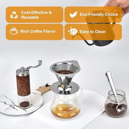 NKOVE Pour Over Coffee Dripper Stainless Steel Reusable Filter Coffee Maker