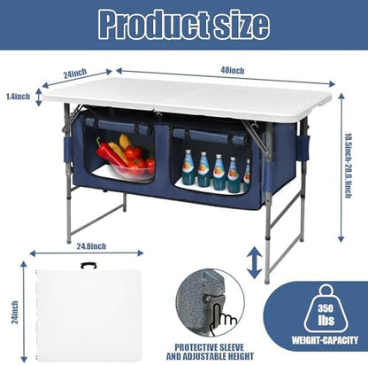 Camp Field 4ft Foldable Camping Table with Storage, Adjustable Height