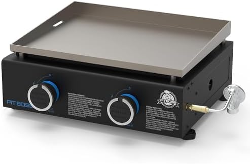 Pit Boss 2-Burner Propane Gas Portable Tabletop Griddle Grill with Soft Cover, 265-Sq. In. (18.5' L x 14.33' W) Cooking Space, 18,000 BTU, for Tailgating, Camping, and Traveling, Black