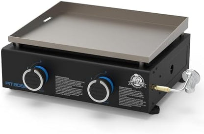 Pit Boss 2-Burner Propane Gas Portable Tabletop Griddle Grill with Soft Cover, 265-Sq. In. (18.5' L x 14.33' W) Cooking Space, 18,000 BTU, for Tailgating, Camping, and Traveling, Black