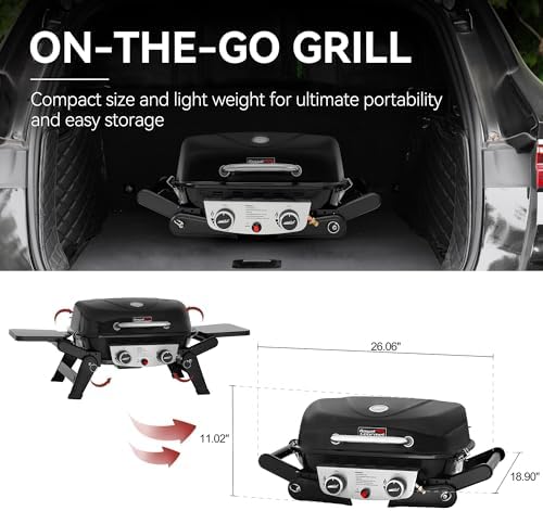 GT2005 2-Burner Portable Propane Gas Grill Black
