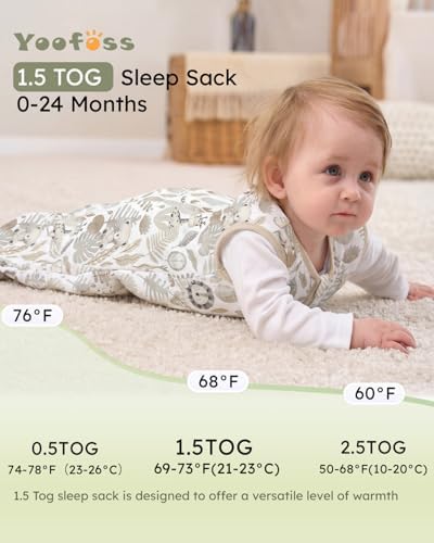 Yoofoss Baby Sleep Sack 12-18 Month 1.5TOG 100% Organic Cotton 2-Way Zipper