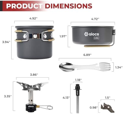 ALOCS 9-Piece Camping Cookware Set with Non-Stick Pots & 3200W Stove