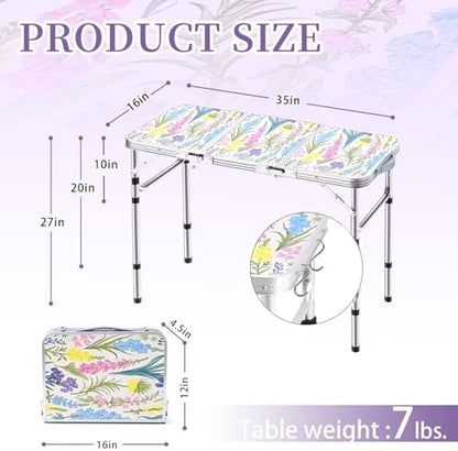 Yriuat Folding Camping Table 3ft Portable Picnic Table, Blooming Floral