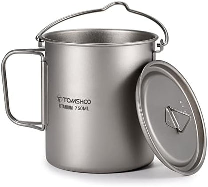 TOMSHOO 750ml/25oz Titanium Mug Camping Titanium Pot with Lid