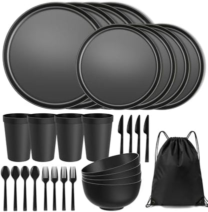 28 Piece Dinnerware Set for 4, Unbreakable Plates and Bowls Sets