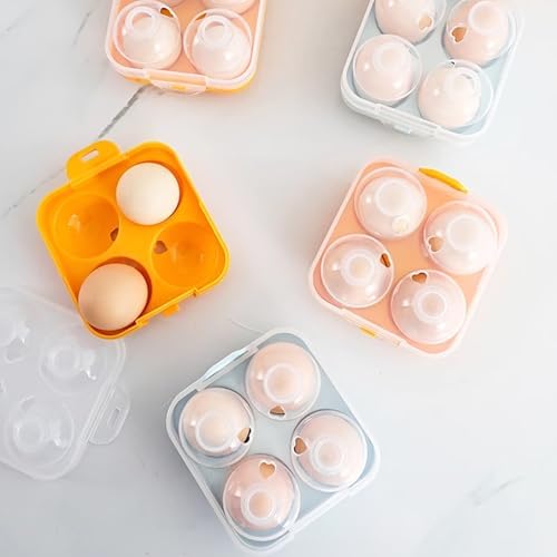 4 Girds Egg Holder Container, Plastic Egg Storage Box Shockproof Protection, Portable Egg Tray Carriage Dispenser for Refrigerator Camping Picnic Travel Kitchen Outdoor (orange 2 Pcs)