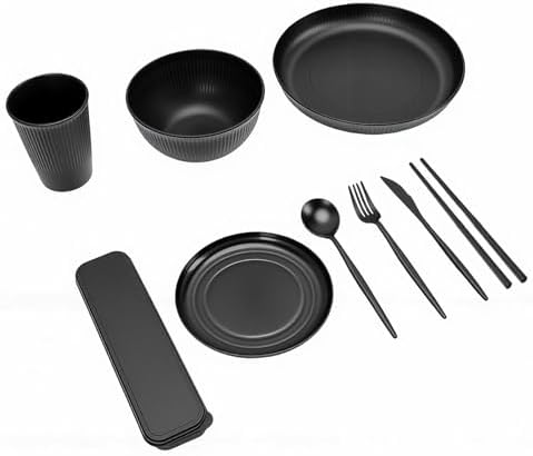 VINGVO Dinnerware Set for 4, Microwave Safe PP Plates Bowls
