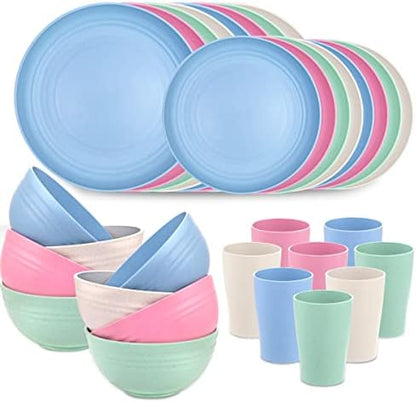 Supernal 32Piece Wheat Straw Dinnerware Set, Unbreakable Dishes Set for 8