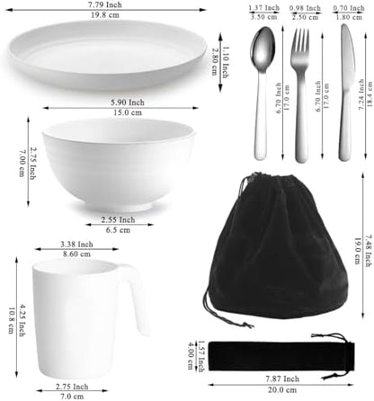 Camping Utensils, Reanea Camping Mess Kit for Travel, Camping, Picnic, Outdoor, Camping Gear Include Knife, Spoon, Fork Cutlery Set, Cup, Bowl, Plate, Camping Essentials for 1
