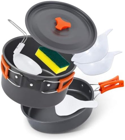Lightweight Camping Cookware Set for 1-2 People, Hard-Anodized