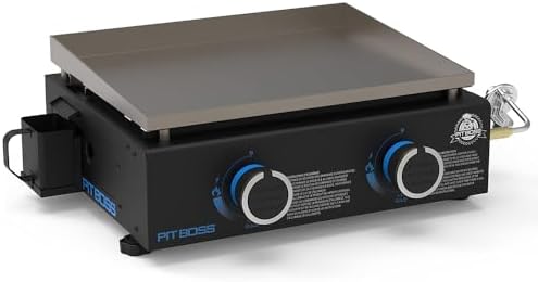 Pit Boss 2-Burner Propane Gas Portable Tabletop Griddle Grill with Soft Cover, 265-Sq. In. (18.5' L x 14.33' W) Cooking Space, 18,000 BTU, for Tailgating, Camping, and Traveling, Black