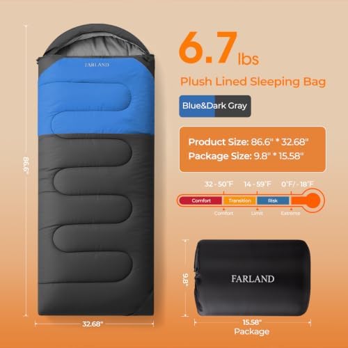 FARLAND Sleeping Bags for Adults Cold Weather & Camping, Fleece-Lined