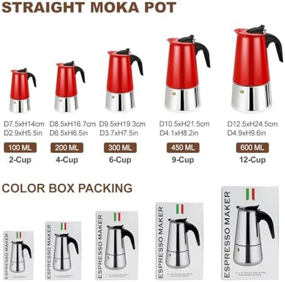 4 Cup Stovetop Espresso Maker Stainless Steel Moka Pot Stove Top Percolator Italian Coffee Makers Capable Mocha Greca Machine Cafe Classic Induction Cookers for Home and Camping 200ml 6.6oz
