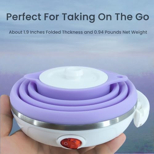 Collapsible Travel Kettle, Portable Electric Kettle, Travel Tea Kettle, Portable Water Boiler, Food Grade Silicone, Auto Shut off and Keep Warm, 110V 555ml (Purple)