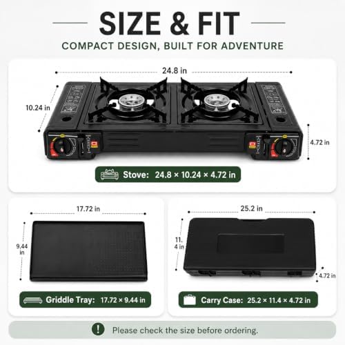 Portable Camping Stove 2 Burner Propane Gas Stove with Carry Case