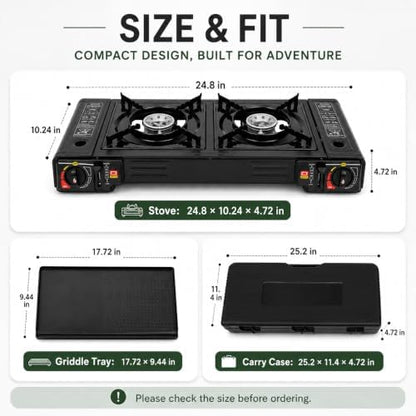 Portable Camping Stove 2 Burner Propane Gas Stove with Carry Case