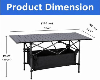 Moosinily Camping Table 4Ft Lightweight Metal Folding Picnic Camp Table Portable Roll-Up Design for Outdoor, Camp, Beach, BBQ, Patio, and Picnic with Carrying Bag 47.2''x21.6''x 19.69''