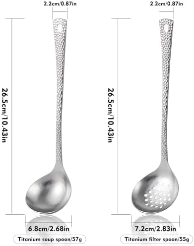 ZING TTI Titanium Ladle Set, Reusable Metal Hot Pot Ladle with Slotted Spoon, Fish Scale Texture Design for Stirring & Serving Soup, 2-Piece Kitchen Utensils (10.4 Inch) (Titanium crystal model)