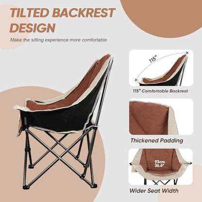 Northroad 2 Pack Oversized Camping Chair,Outdoor Padded Folding Lawn Chair w/Cup Holder,Carry Bag for Beach, Hiking, and Picnics,Heavy-Duty 300-lbs Capacity, Moca&Cream