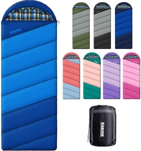 Cotton Flannel Lined Sleeping Bag for Adults Teens Kids, Cold Weather & Warm, 3 Seasons, Lightweight Compact Camping Essentials Equipment, Hiking, Outdoor, Travel