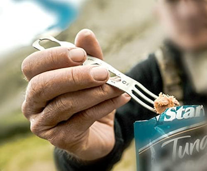 Outdoor Edge ChowPal - Mealtime Multitool with Folding Knife, Fork, Spoon, Bottle Opener, Can Opener, Graduated Wrench, and Screwdriver - 100% Stainless Steel Construction with Nylon Storage Pouch