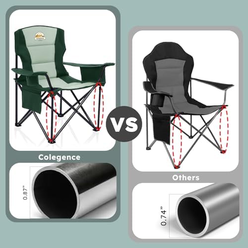 Colegence Oversized Folding Camping Chair for Adults, 450 lb, Dark Green