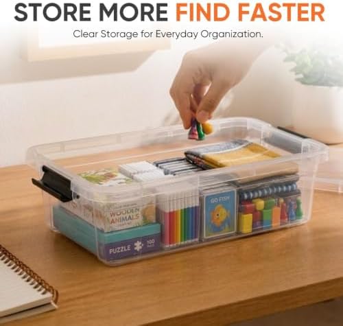 Superio 13.7 Quart Clear Plastic Storage Bin with Lid, Stackable Organizer Box, BPA-Free Storage Container for Home, Garage, School & Office, 6 Pack