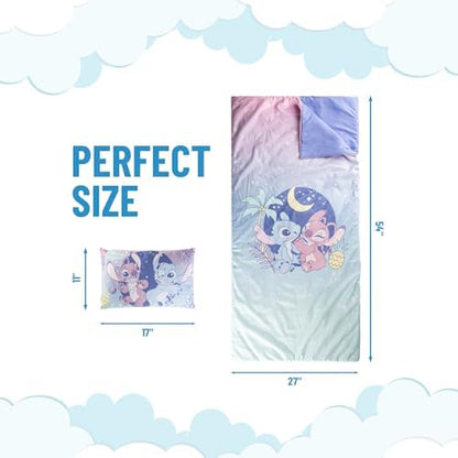 Jay Franco Kids Slumber Bag and Pillow - 54 x 27 Inch Comfy Indoor Sleeping Bag for School and Sleepovers, 2 Piece Set, Multi - Lilo & Stitch