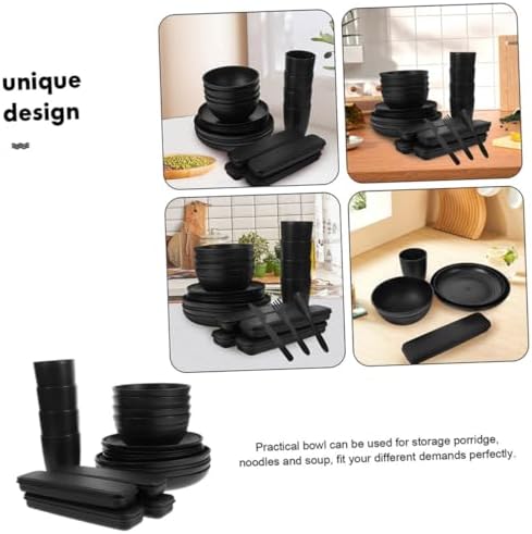 Black Cutlery Set with Case, 4 Sets Reusable PP for Picnic