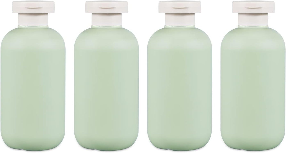 ASEVAT 6.7oz 4Pcs Green Plastic Refillable Travel Shampoo and Conditioner Bottles Plastic Refillable Travel Shampoo Bottles with Flip Cap Shampoo and Conditioner Dispenser