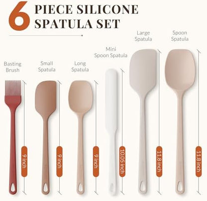 Astercook 6-Piece Silicone Spatula Set, 560°F Heat Resistant Rubber Spatulas with Stainless Steel Core, Nonstick Safe & Dishwasher Safe Baking Spatula Set for Cooking & Mixing, Macaron Pastel Colors