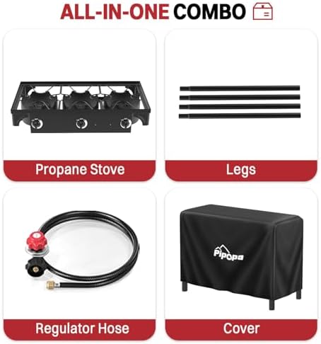 3 Burner Propane Camp Stove | 225,000 BTU | High Pressure Gas Burners