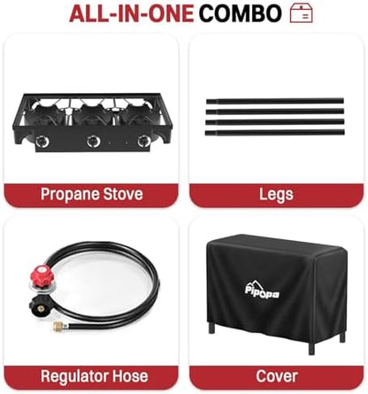 3 Burner Propane Camp Stove | 225,000 BTU | High Pressure Gas Burners